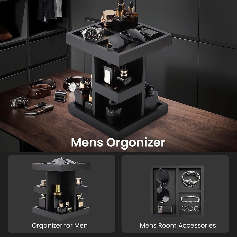 Parfümregal für Herren,dreistöckiges Parfümregal aus Holz mit Drehfunktion, Schreibtisch-Organizer, Geschenk für den Vater von der Ehefrau,Ein Geschenk zum Vatertag für den Ehemann oder Freund