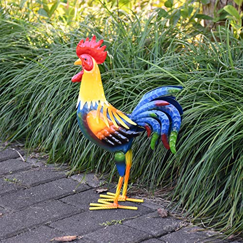 Maclaronx Set Of 2 Metal Rooster Yard Art Garden Decor 14" Chicken Sculptur Outdoor Figurines Rooster Statue For Backyard Lawn Patio Kitchen Home Decorations #TOP1