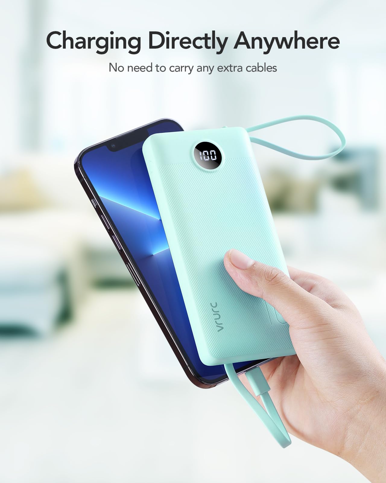 VRURC Portable Charger, Slim Power Bank Built-in 4 Cables, Travel Essential view 8