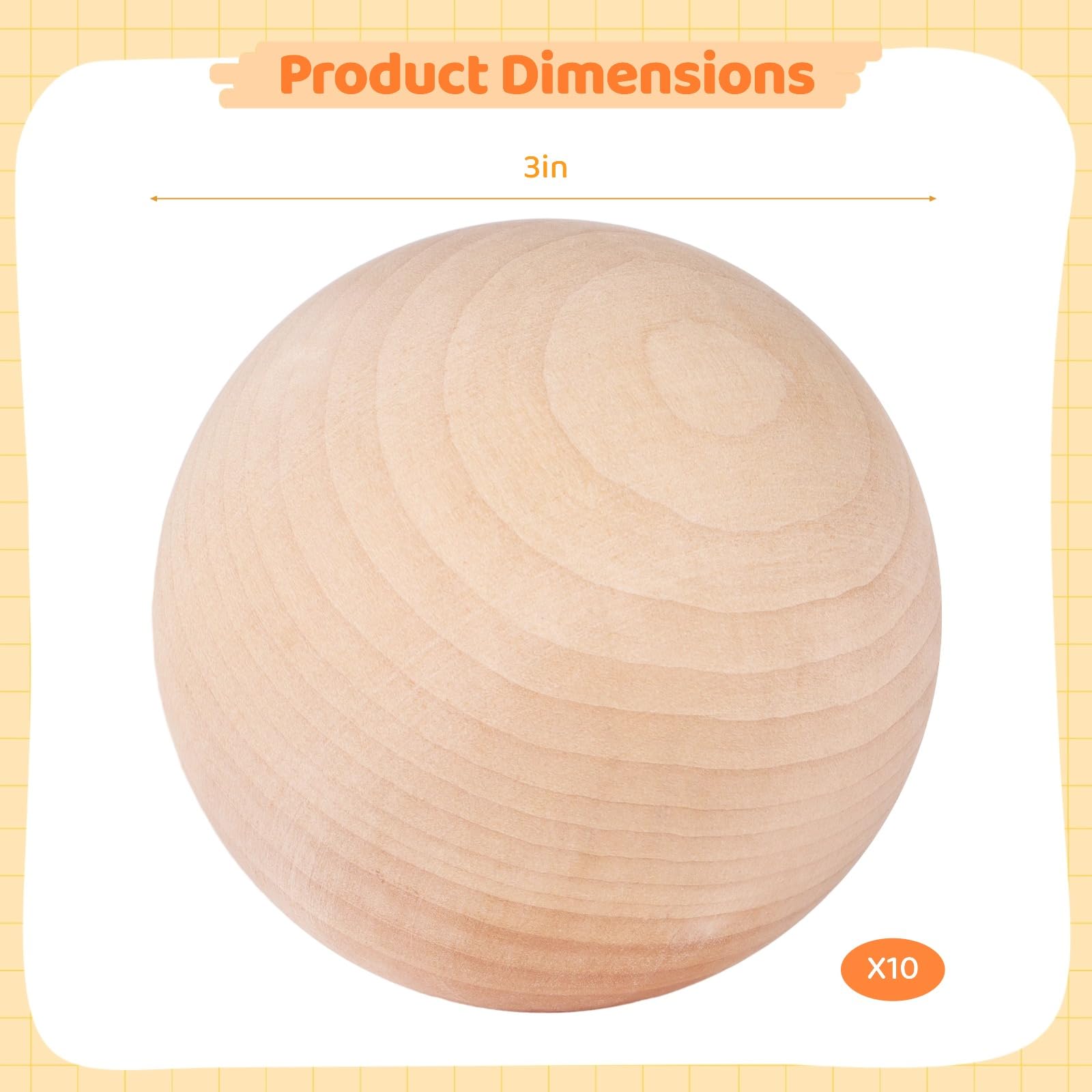 10 Stk. Unfertige Holzkugeln, 3 Zoll Hartholz-Bastelkugeln, glattes Naturholz für DIY-Bemalen, Dekorationsprojekte