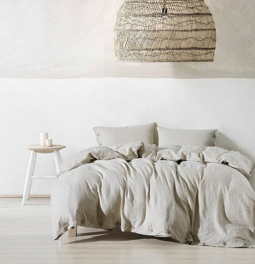 100% French Linen Pillowcases 20x26 Inches Standard Pillow Shams Pack of 2 with Coconut Buttons Closure, Stone Washed Soft Durable Breathable and Cooling Pillow Covers(Natural Linen, Standard) - Image 2