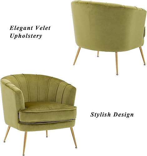 Miniatura 70 de Artechworks Silla moderna de terciopelo con patas doradas para sala de estar, dormitorio, oficina en casa, silla de club con respaldo copetudo,