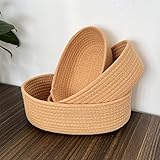 Juego de 3 cestas de almacenamiento hechas a mano de cuerda de algodón, cestas pequeñas para