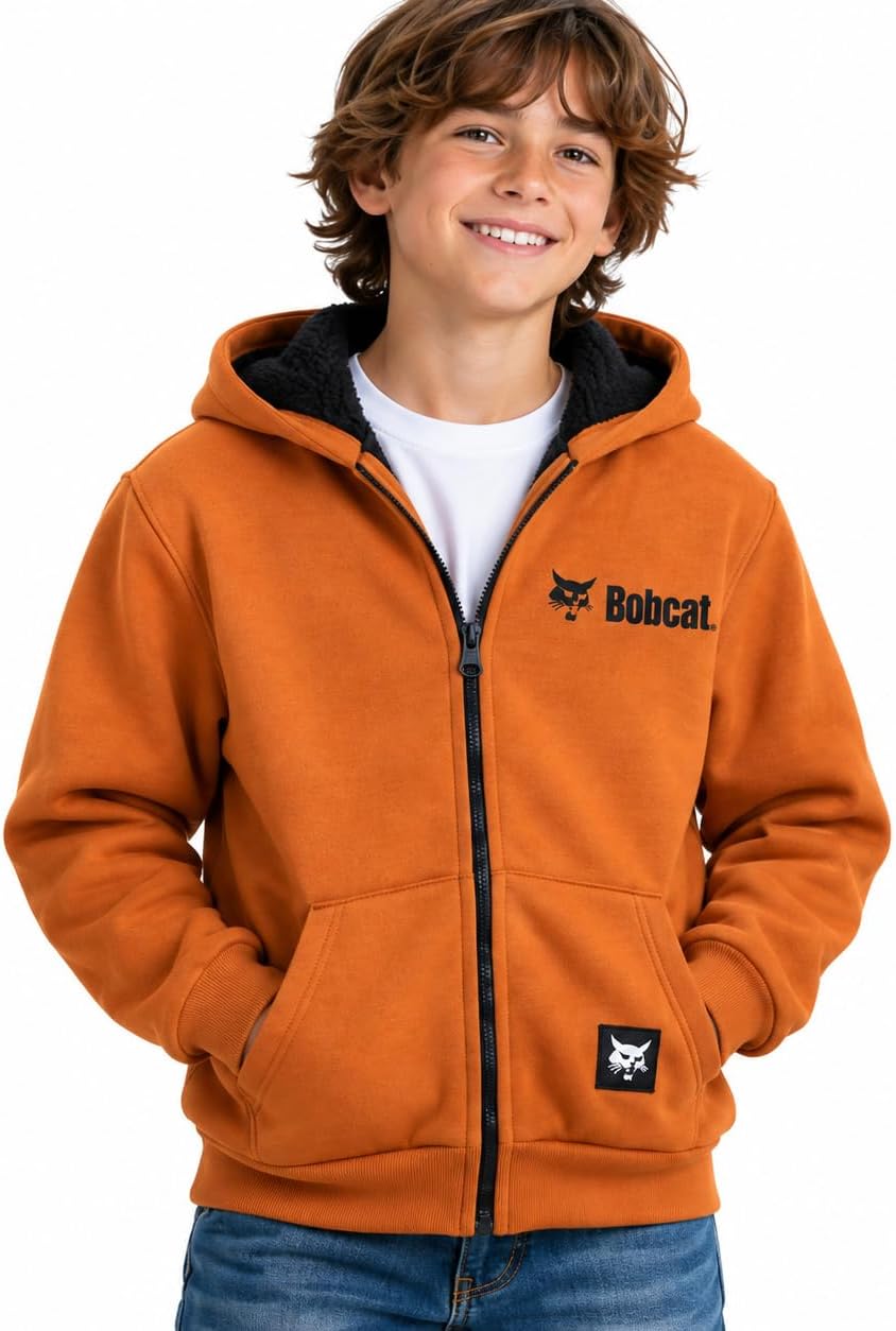 Bobcat Boys Zip Up Hoodie Sherpa Lined Fleece Jacket with Pockets