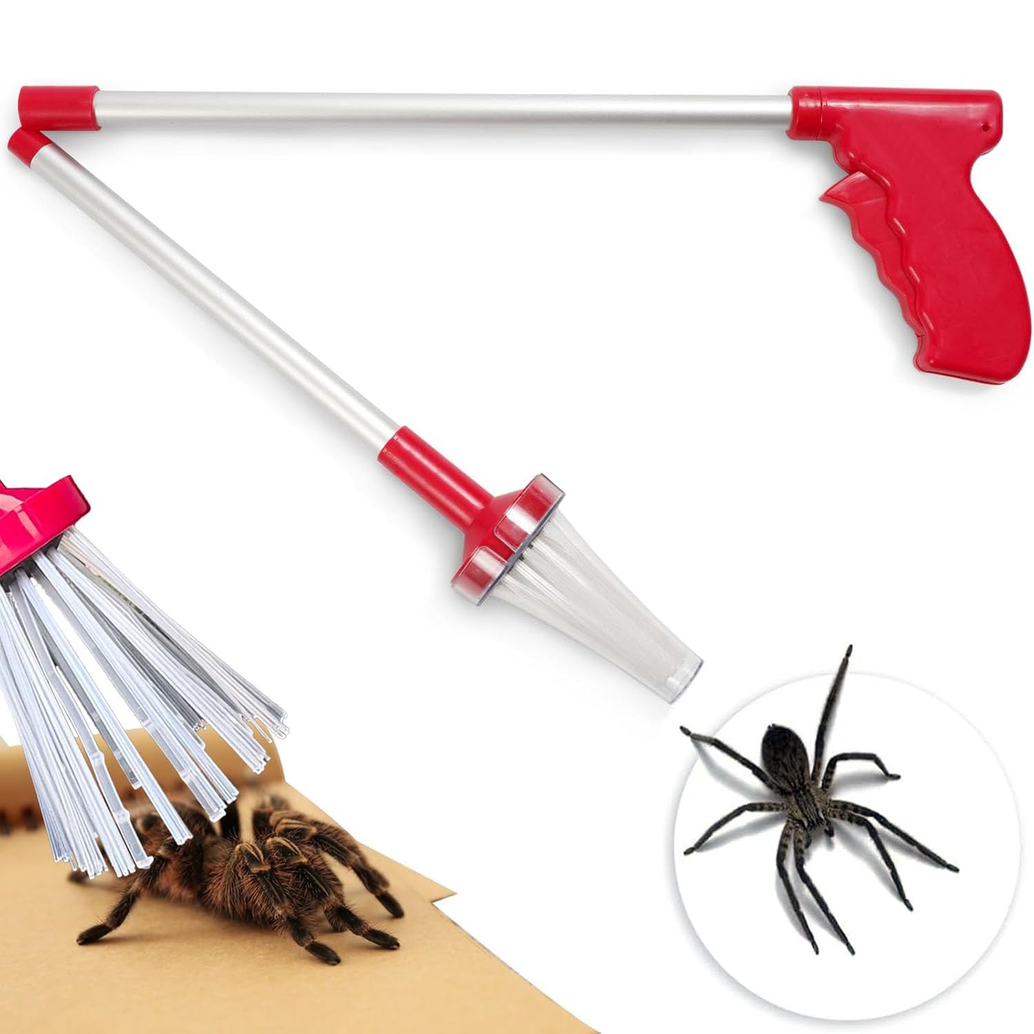 Faboer Foldable Spider Catcher, Bug Trap Catcher Extra Long with Handle, Safely Humanely Removes Spiders, Insects, Daddy Longlegs, Wasps, Bees and Moths, Original, (Red)