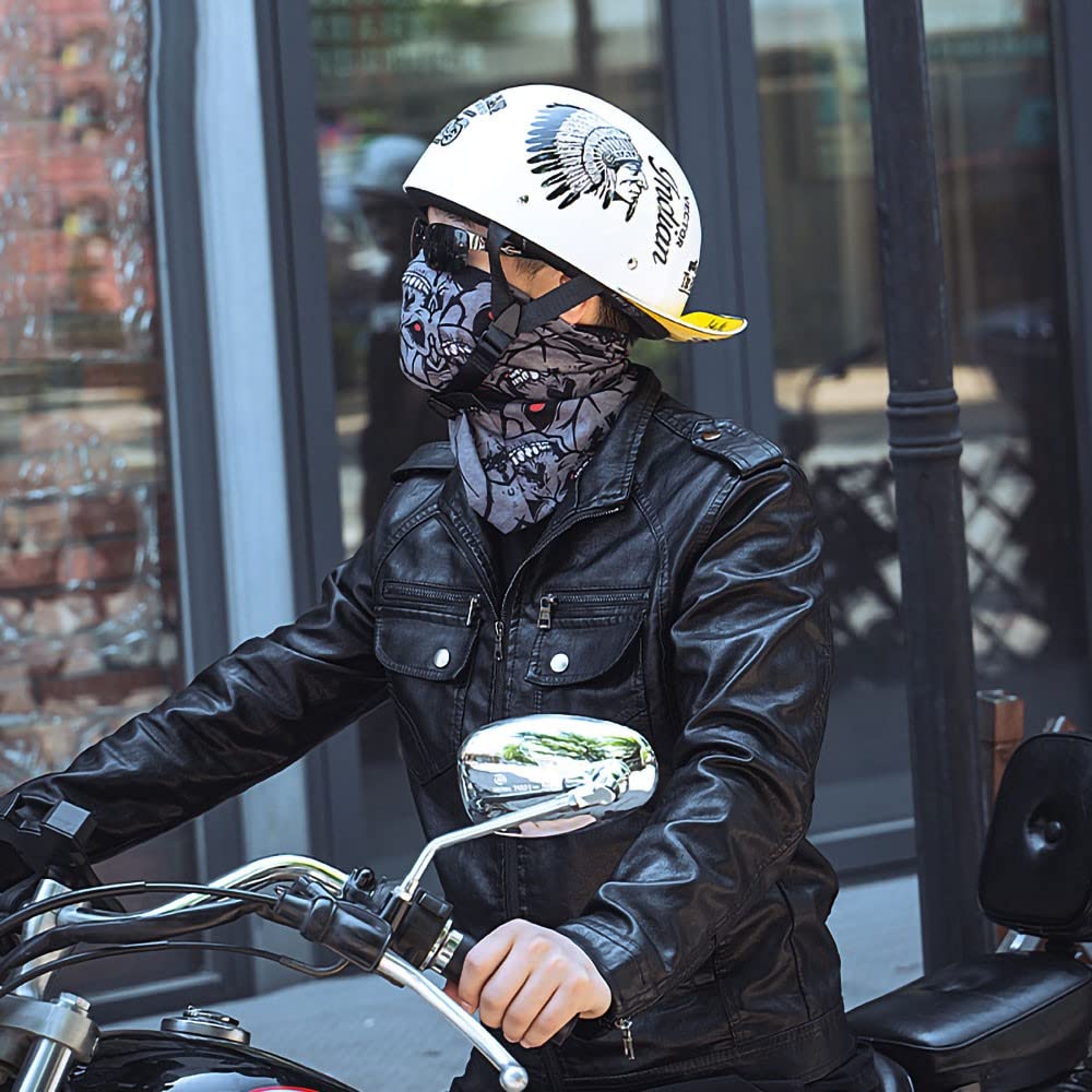Mezzo Casco Moto Casco Aperto con Occhiali, Retro Casco per Moto, Certificazione ECE, Aspetto Unico E Raffinato, Adatto A Uomini E Donne Adulti, Fodera Comoda E Traspirante