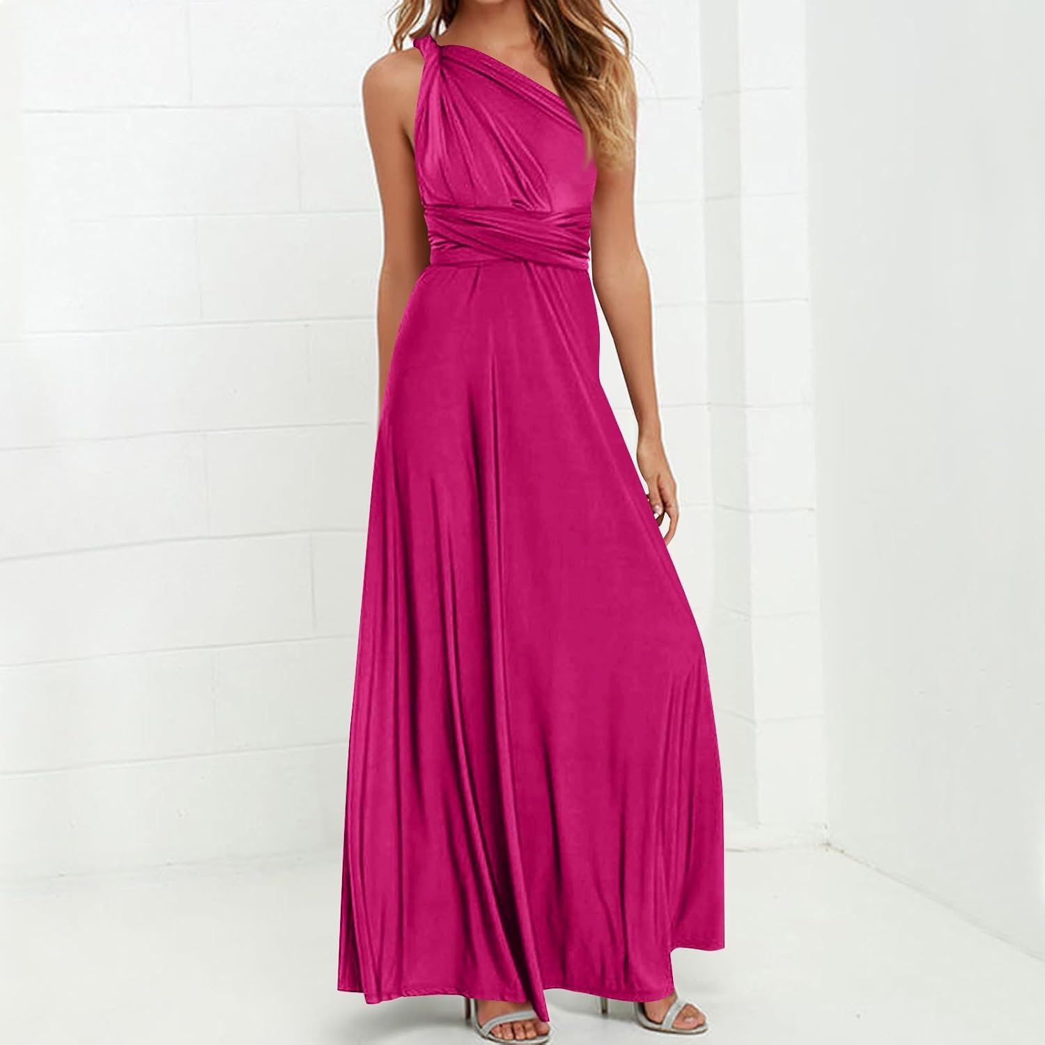 Wedding Guest Bridesmaids Dresses for Women Elegant High Waist Backless Flowy Long Maxi Convertible Multiway Dress