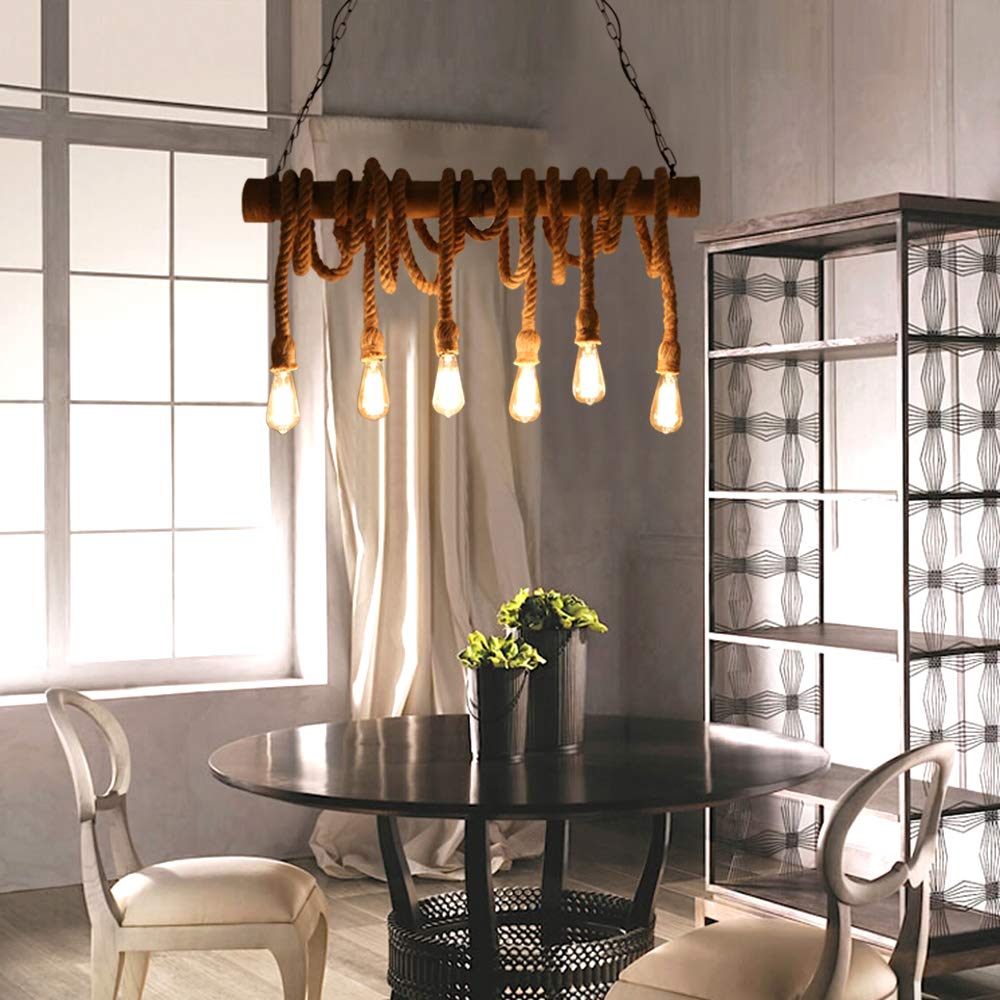 NIUYAO Industrial Vintage Pendant Chandelier Lighting Natural Hemp