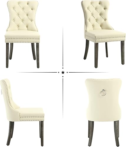 Miniatura 18 de Juego de 2 sillas de comedor, sillas de terciopelo copetudas con patas de acero inoxidable doradas, anillo de metal con ribete de remache, respaldo