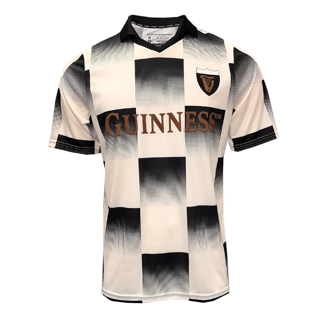 Guinness Retro-Performance-Sportshirt, kariert, Schwarz und Creme