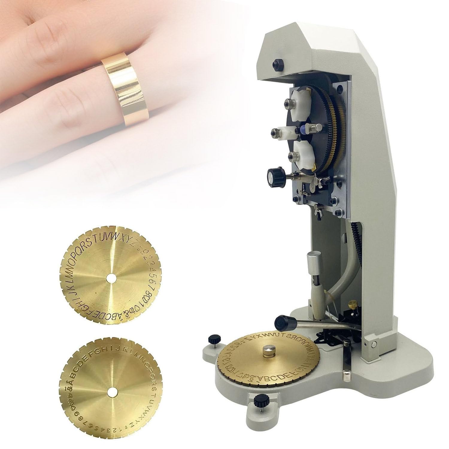 Ymnogjie Double Sided Dial Inside Ring Engraver with 1.5mm-2.0mm Character Letter Block, Practical Jewelry Making Tool for Ring Carving and Inscribing