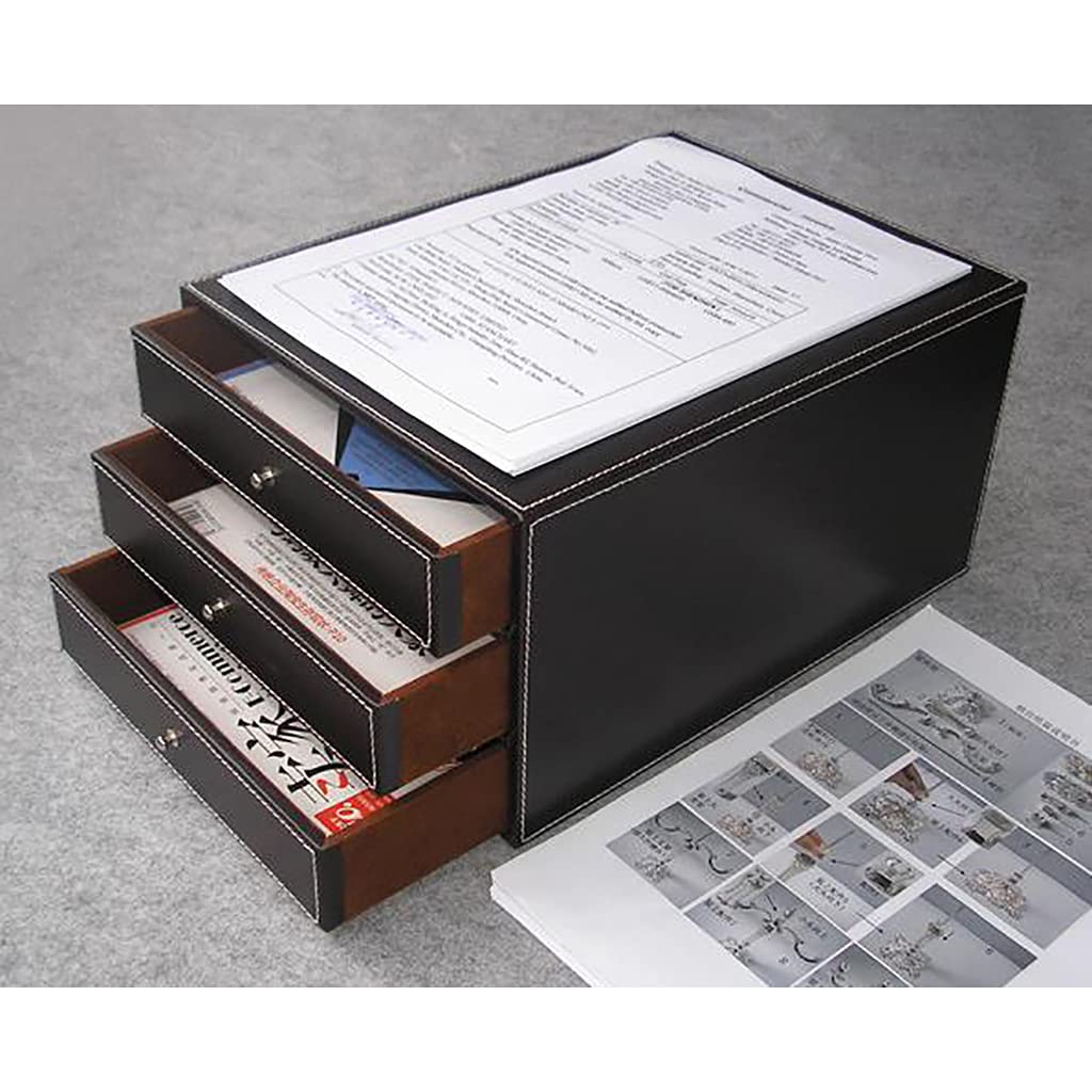 Schubladenbox,Bürobox mit 3 Schüben,Ablageboxen,Ordner a4 Breit,Schubladenbox Pappe,PU-Leder Chubladenbox zur Dokumentenablage,Stehsammler,Briefablag,für Bürobedarf