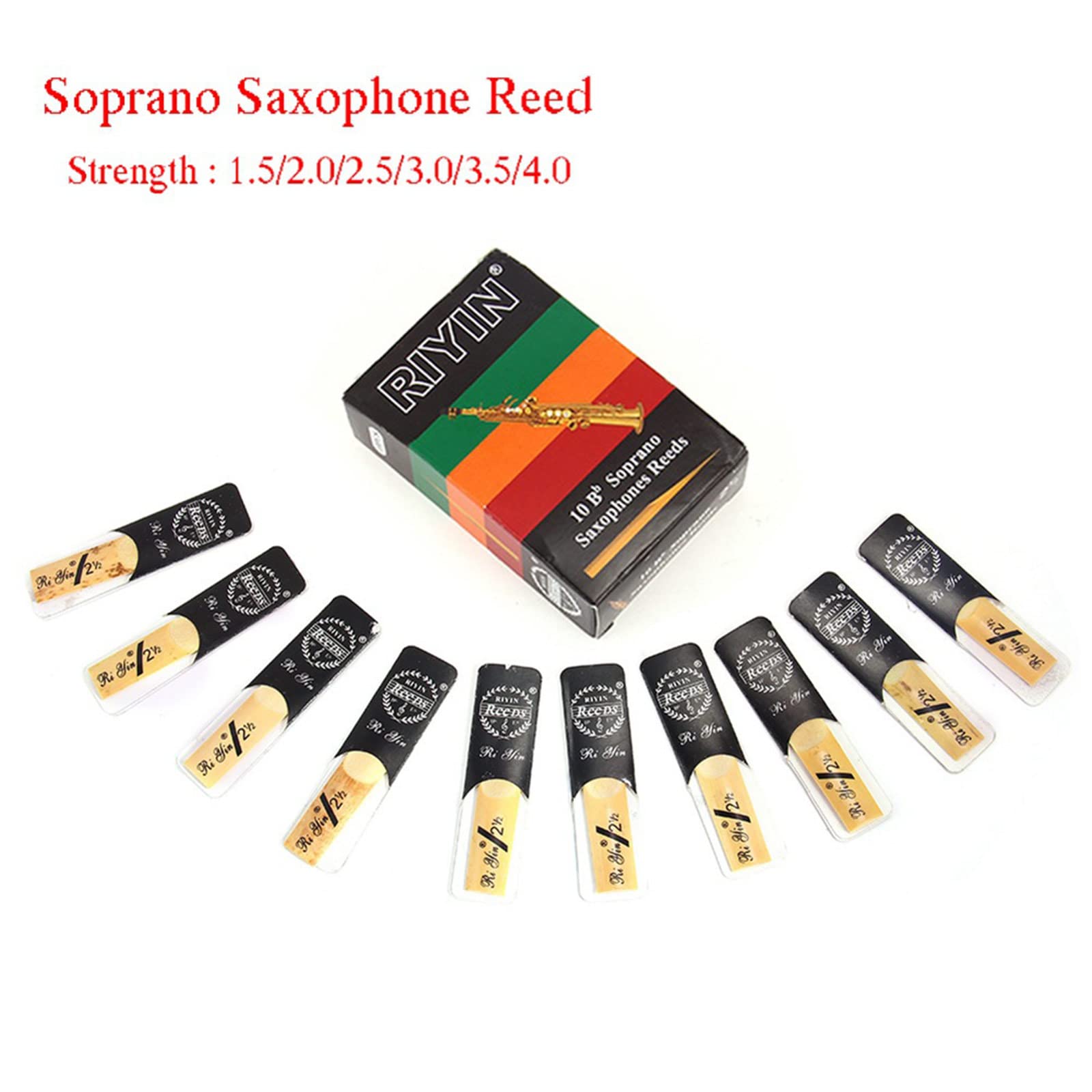 Holzblasinstrument 10-teiliges Saxophon-Set mit Stärke 1,5/2,0/2,5//3,5/ for Sopransaxophon, Holzblasinstrumente, Zubehör, Ersatz