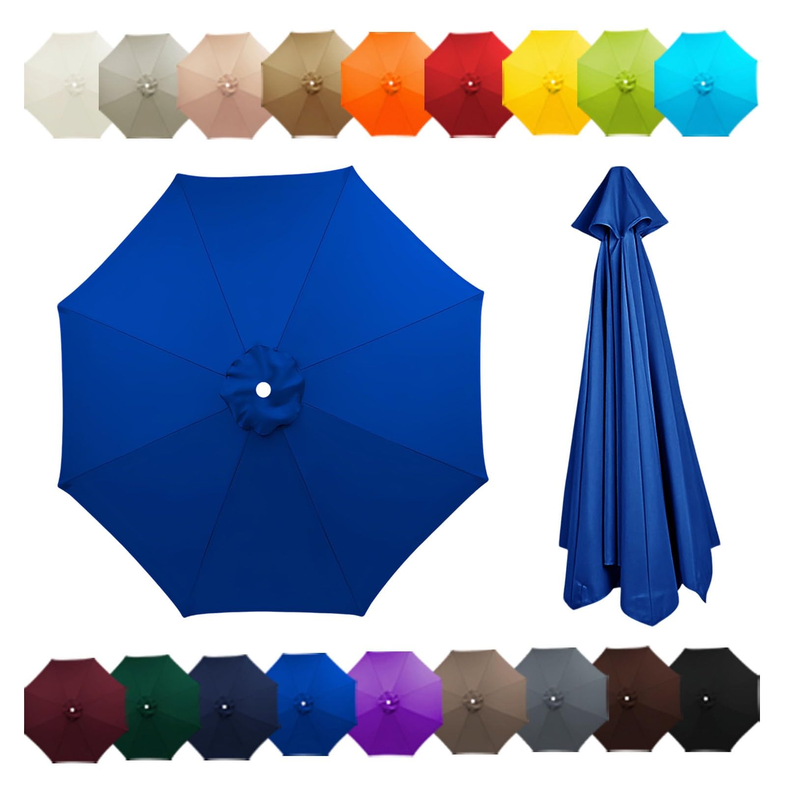 Outdoor Patio Umbrella Replacement Canopy For 6 Ribs/8 Ribs, Replacement Parasol Cover, Table Market Yard Umbrella Top, Sun Shade Accessory(Blue,6.5FT/2.0M-6Ribs) — image 1