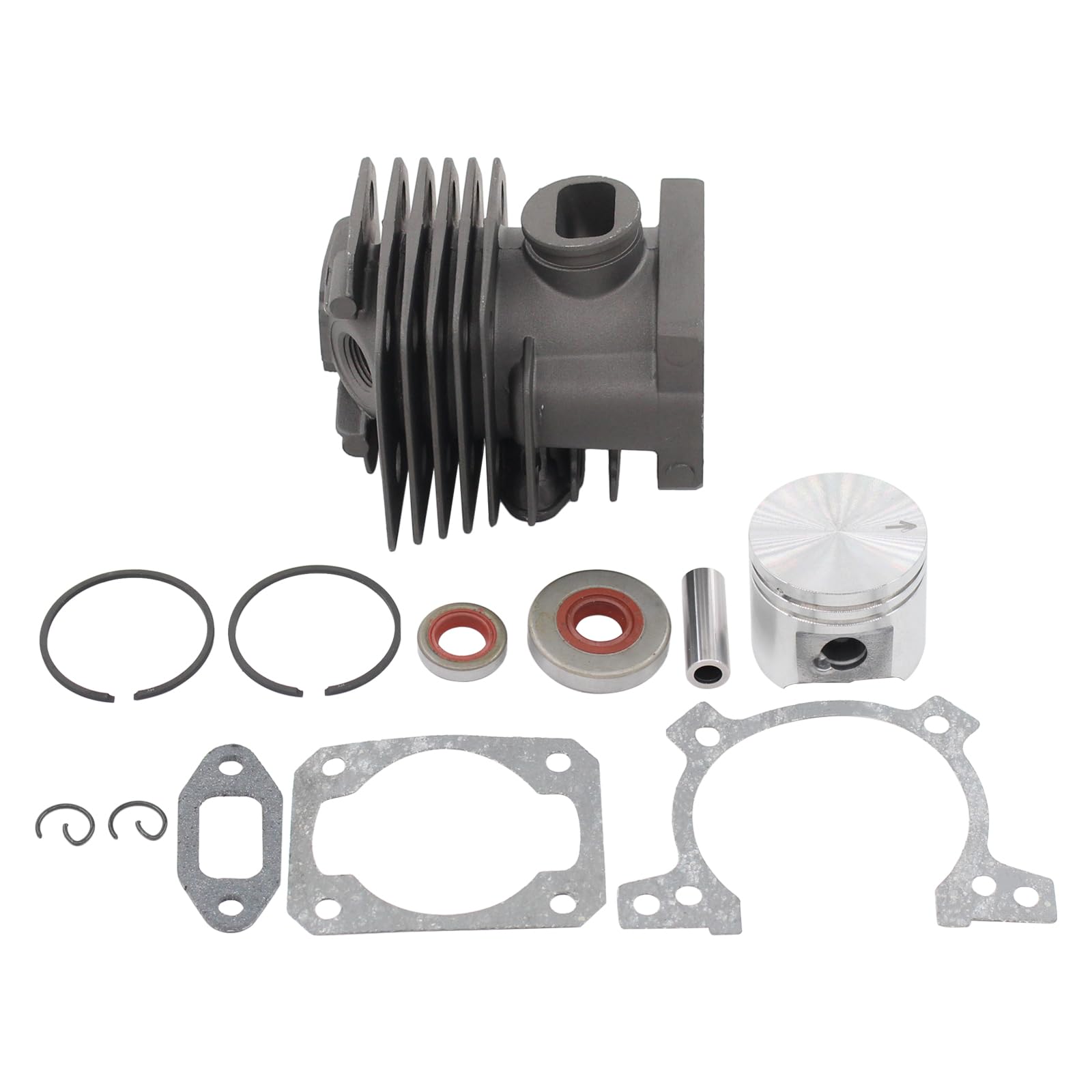 Kolben Zylinder Dichtsatz 38mm Zylinderkolben Dichtungssatz mit Kolbenring Kolbenbolzen Sicherungsclips Simmerringe Auspuffdichtung Zylinderfußdichtung für Stihl FS 220 FS 180 FS 160 Motorsense