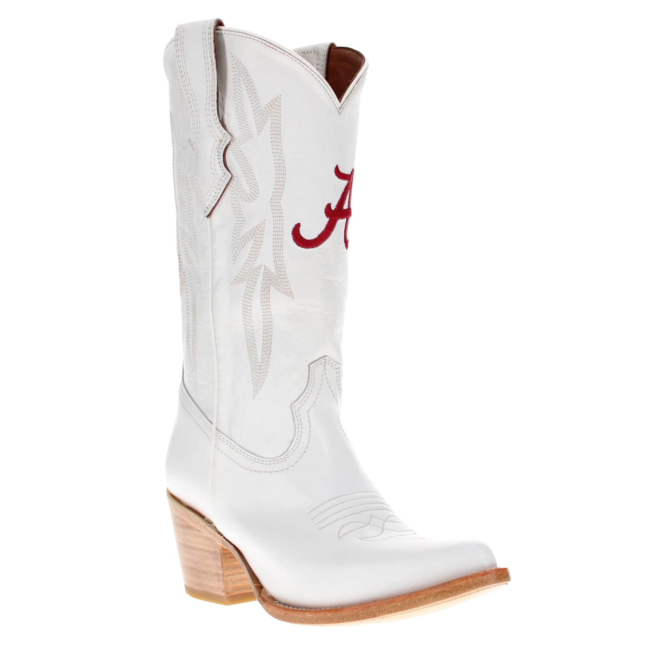 Vaccari Womens Leighton Genuine Leather NCAA League Embroidery Pointed Toe Cowgirl Boots