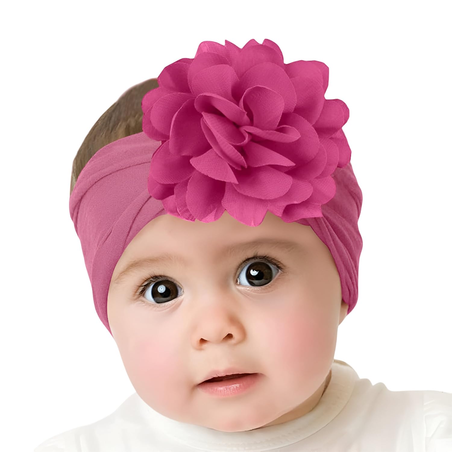 SYGA Baby Headbands Nylon Flower Soft Stretchable Hairband for Newborn Infant Toddler Kids For 0-3 Year - Dark Pink-image-14