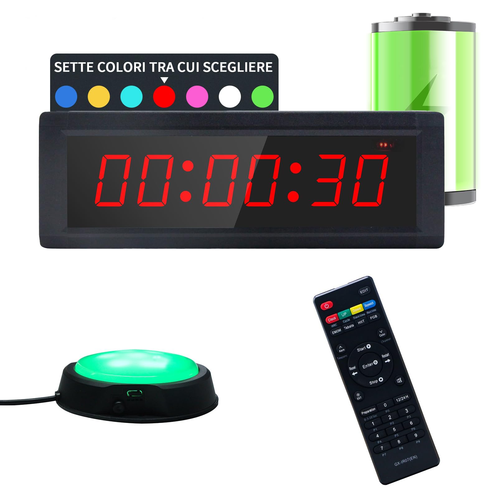 Timer da palestra, conto alla rovescia con pulsante Start/Stop, cronometro digitale con telecomando, orologio digitale a LED 12/24H, timer per allenamento sportivo a casa