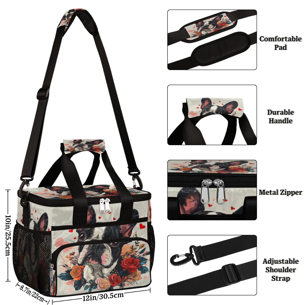 Valentine's Day Insulated Picnic Backpack Lunch Box for Women Men Picnic Basket Tote Lunch Bag Picnic Bag Portable Lunch Bags for Picnic, Beach, Work, Trip,Office, Camp Bulldog