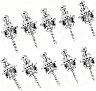 10PCS Guitar Strap Locks,Anti-Skid Metal Strap Locks,Security Strap Lock Quick Release Bass Guitar Strap Button for Electric Acoustic Guitar, Bass,Ukulele,Silver