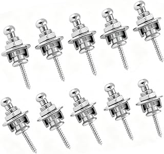 10PCS Guitar Strap Locks,Anti-Skid Metal Strap Locks,Security Strap Lock Quick Release Bass Guitar Strap Button for Electric Acoustic Guitar, Bass,Ukulele,Silver