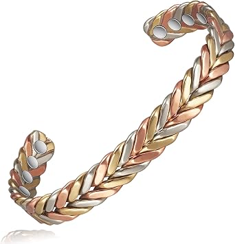 Copper Bracelets for Women, 99% Pure Adjustable Tricolor Gold Braided Bracelet, Copper Jewelry Gift 0932