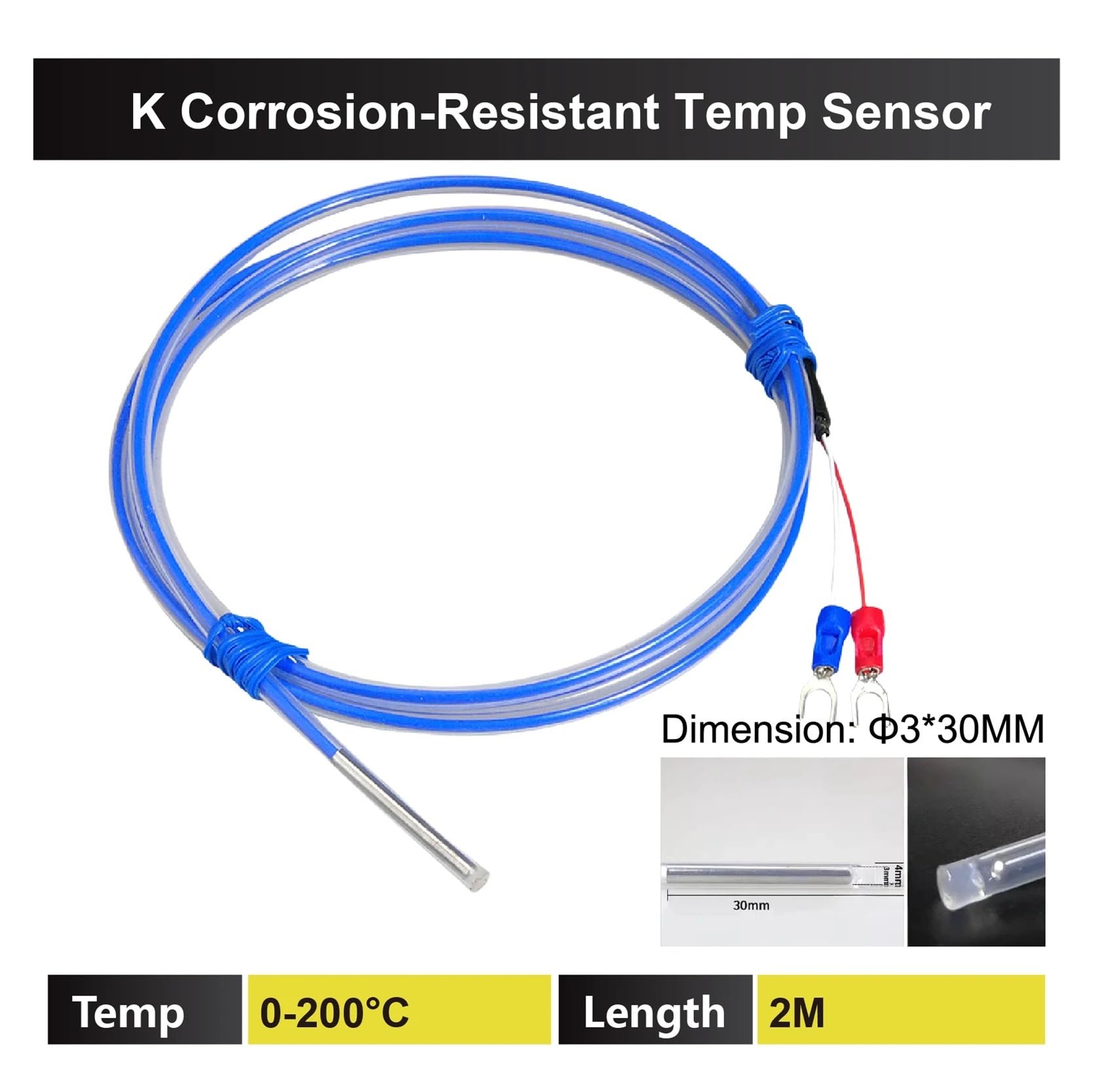 WZPT-035F Ultraniski czujnik temperatury Termopara typu K Sonda Pt100 Kwasoodporna do powlekania użytku chemicznego(Type K 2m)