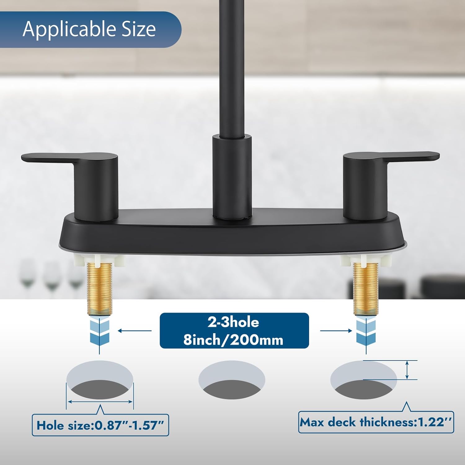 8 Inch Centerset Kitchen Faucet for Sink 3 Hole Dual Handle Kitchen Sink Faucets High Arc 360 Degree Rotating Spout with Supply Lines, Matte Black, Without Side Sprayer