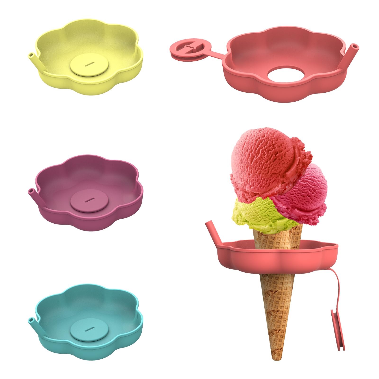 Silicone Ice cream-Popsicle holder for kids with straw,2 IN 1 Reusable/Mess-free/Leak-Proof manages melting frozen treat, Perfect for Summer Parties, Outdoor Picnics(Pack of 4)