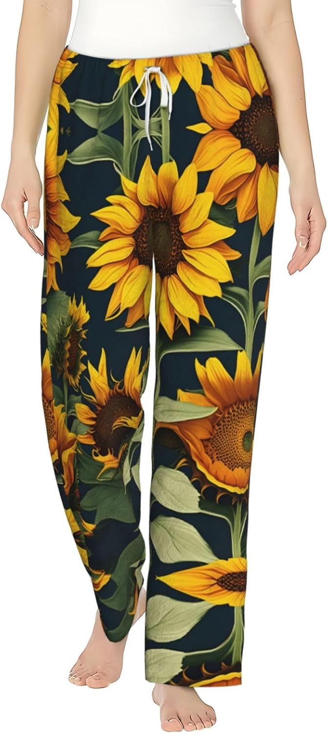Wild Flower Sunflower Print Cozy Christmas Pajama Pants,Flannel Pajama Bottoms,Cater To Various Body Types