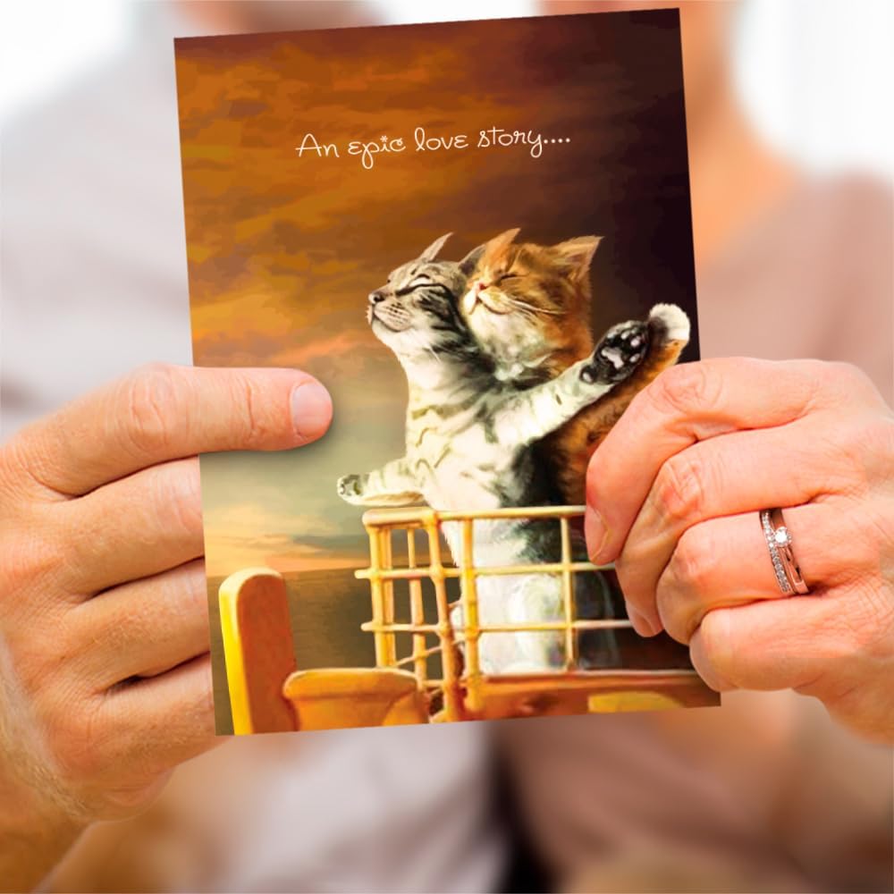 Cat Titanic Pose Anniversary Card | Tree-Free Greetings - Funny & Romantic for Couples | Eco-Friendly 5x7" Recycled | Made in USA - 1 card + Matching Envelope - Image 6