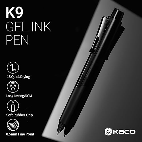 Miniatura 2 de Kaco K9 - Juego de 10 bolígrafos de gel de tinta negra, retráctiles, punta fina de 0.020 in, secado rápido, bolígrafos estéticos, suministros de