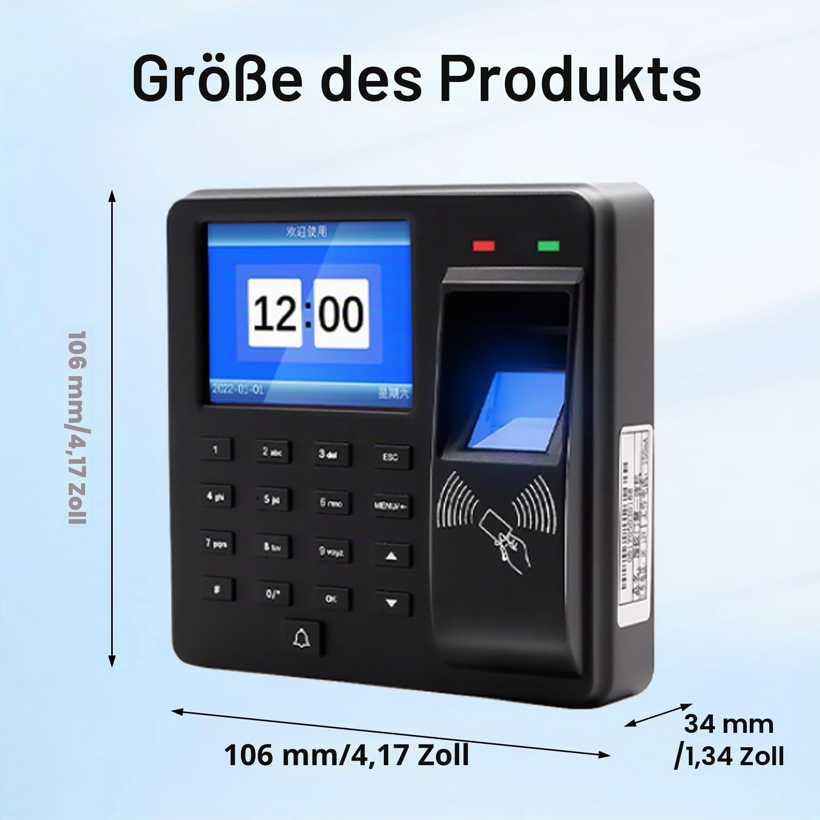 Zeiterfassung für Kleinbetriebe, Fingerabdruck Stempeluhr mit 10 RFID Karten, 1000 Fingerabdrücke Arbeitszeiterfassung für Kleinbetriebe, 25 Sprachen Arbeitszeiterfassung Stempeluhr
