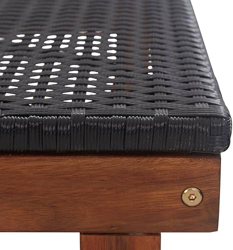 Miniatura 9 de Tumbona de polietileno y madera de acacia maciza, color negro, tumbona, tumbona, tumbona de descanso, tumbona de patio, para playa, piscina y patio