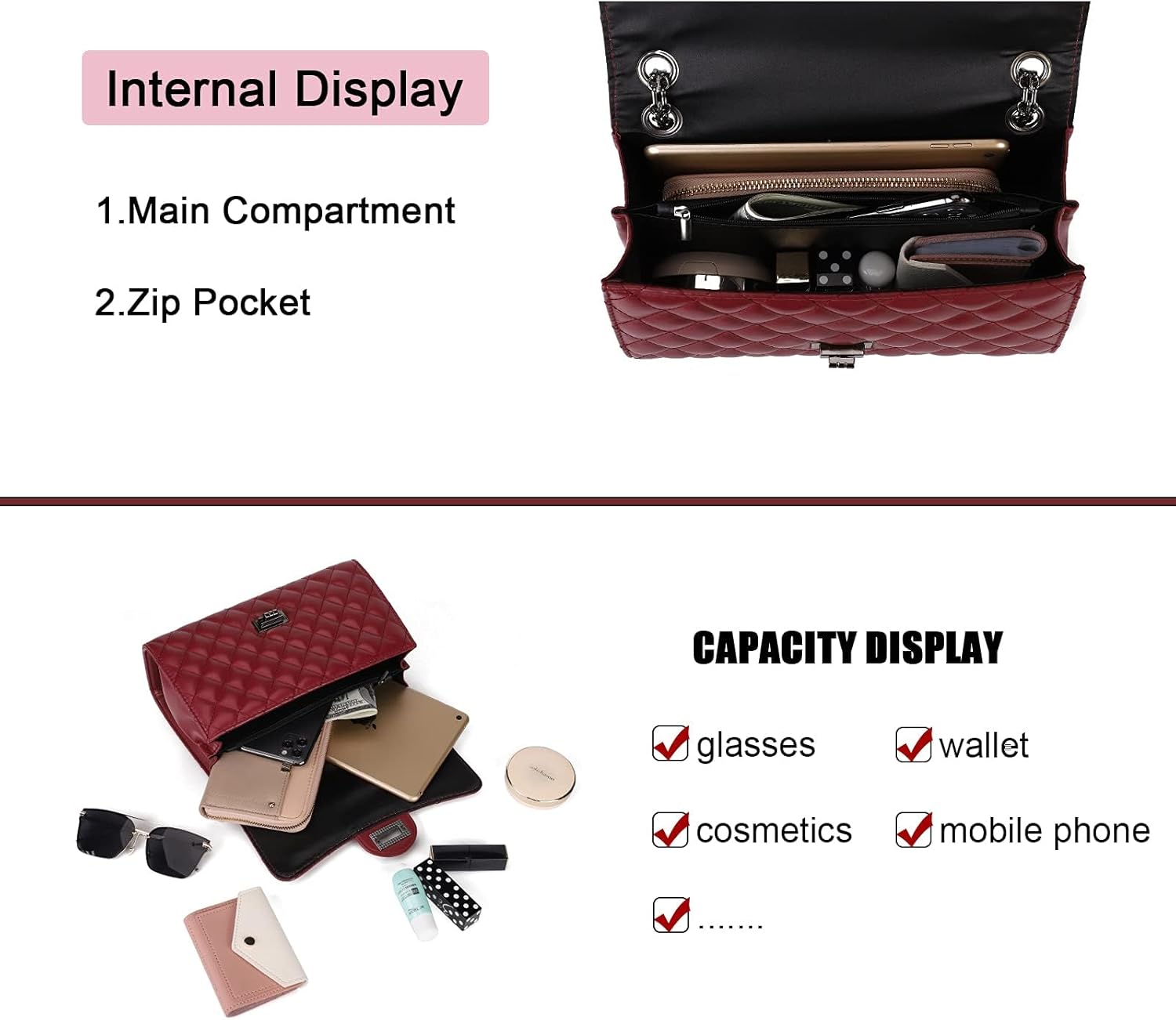 Gladdon Quilted Crossbody Purse for Women Trendy Ladies Shoulder Bag with Chain Designer Purses - Image 6