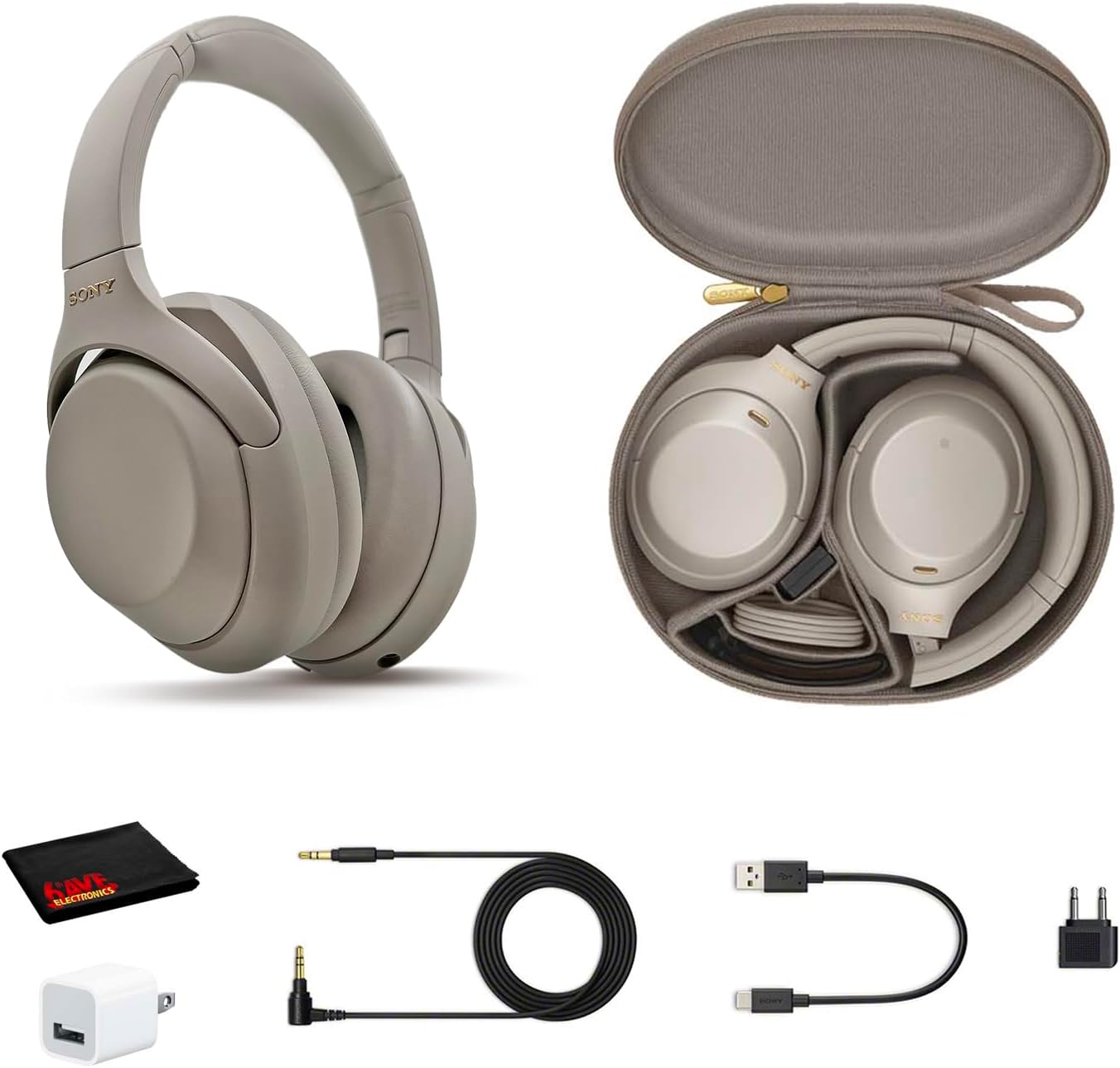 Sony wh-1000xm4 wireless noise canceling overhead headphones with mic for  phone-call voice control silver with usb wall adapter and microfiber