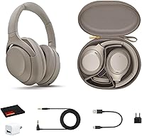 Sony WH-1000XM4 Wireless Noise-Canceling Over-Ear Headphones Silver Bundle w/ USB Charger & Cloth - 30Hr Battery