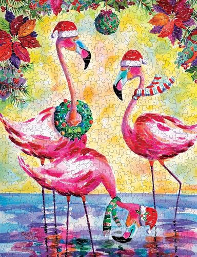 Rompecabezas Springbok Festive Flamingos de 500 piezas para adultos | Piezas de corte único, fabricado en EE. UU., materiales ecológicos con temática navideña tropical festiva miniatura 6