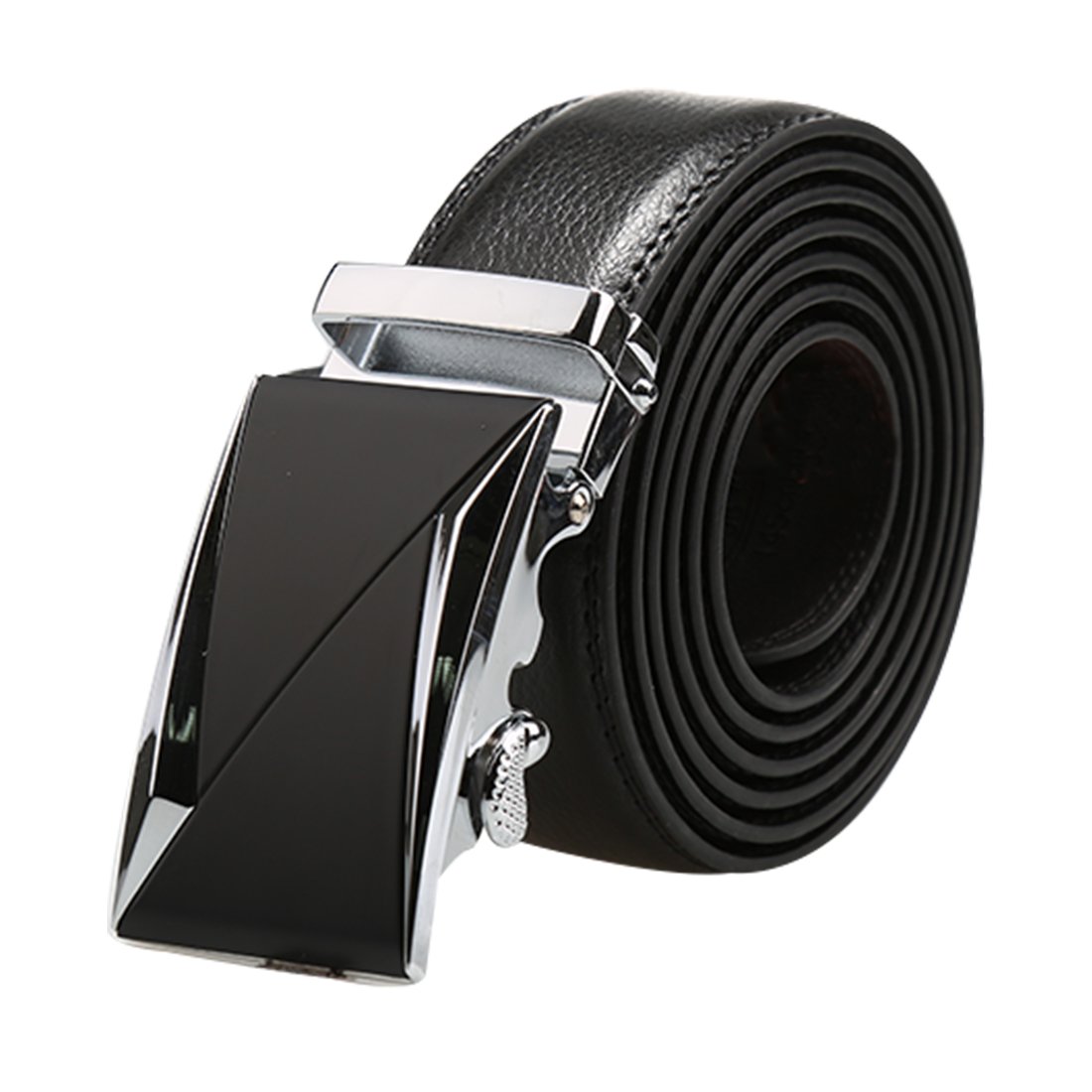 sourcing map Men Dress Automatic Buckle Leather Belt Width 1 3/8" Black 160cm
