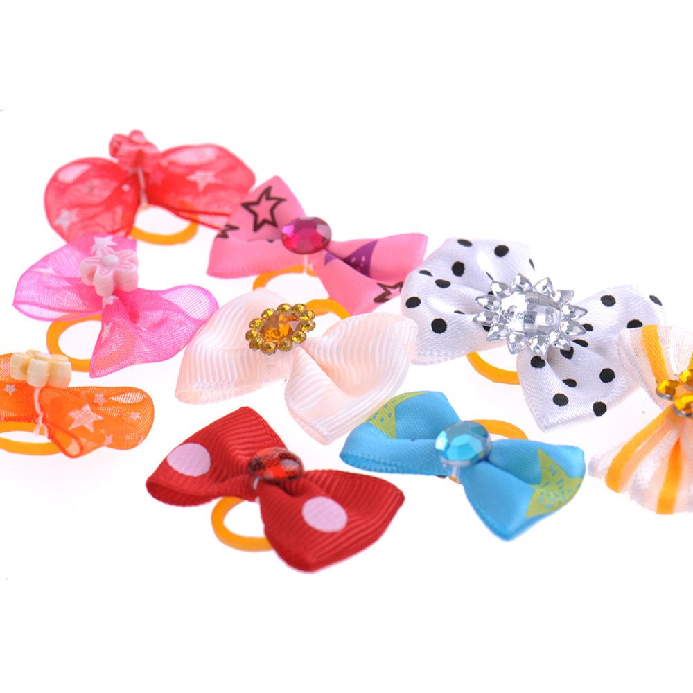Lot de 50 nœuds en poils d'animaux avec bande en caoutchouc pour petits chiens Yorkshire, couleurs assorties