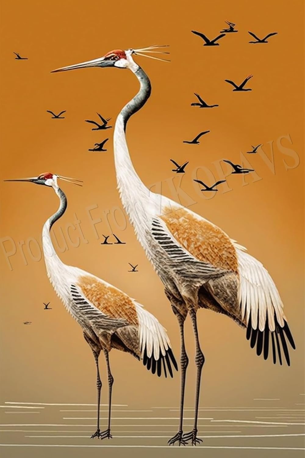 ZKOPAVS Diamond Painting Kits Two Cranes Round Full Drill DIY Paint with Crystal Rhinestone Cross Stitch for Home Office Wall Crafts Decor 20x24 in