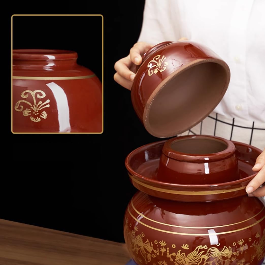 Ceramiczny słoik na marynaty z pokrywkami, tradycyjny chiński porcelanowy garnek do marynowania, ceramiczny garnek do fermentacji z uszczelką wodną pokrywką śluzy powietrznej, garnek do kiszonej