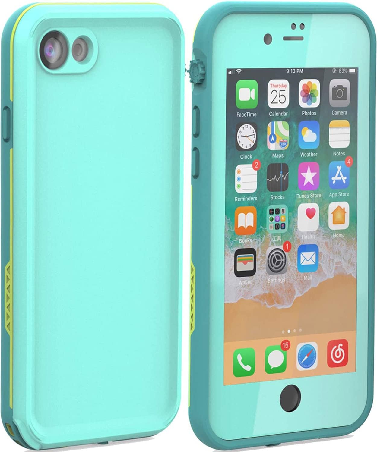 for iPhone 8 7 Waterproof Case Cover Built-in Screen Protector Fully Sealed Life Shockproof Snowproof Underwater Protective Cases for iPhone 8 7-4.7" (Cyan/Green/Mint Green)