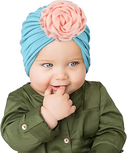 SYGA Baby Turban Flower Cap, Toddler Beanie Hat, Polyester Cotton Headwear, Autumn and Winter Supplies, Headscarf for 0 Months to 4 Years-Unisex