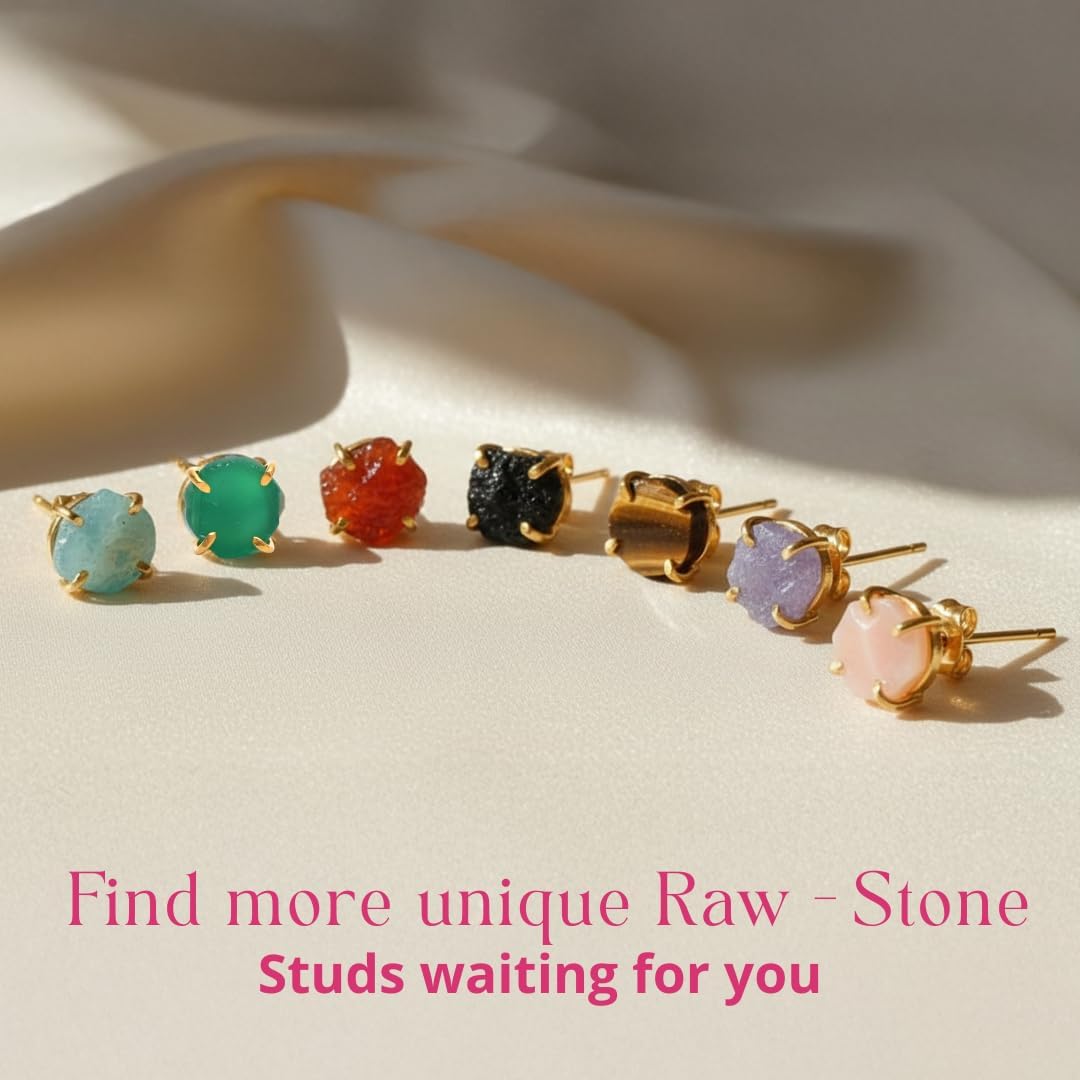 Gempires Natural Raw Gemstone Stud Earrings for Women | Handmade Raw Crystal Prong Setting Earrings | Hypoallergenic Gold Plated Minimal Studs | Unique Gift Jewelry for Her (Multiple Gemstone Options) - Image 9