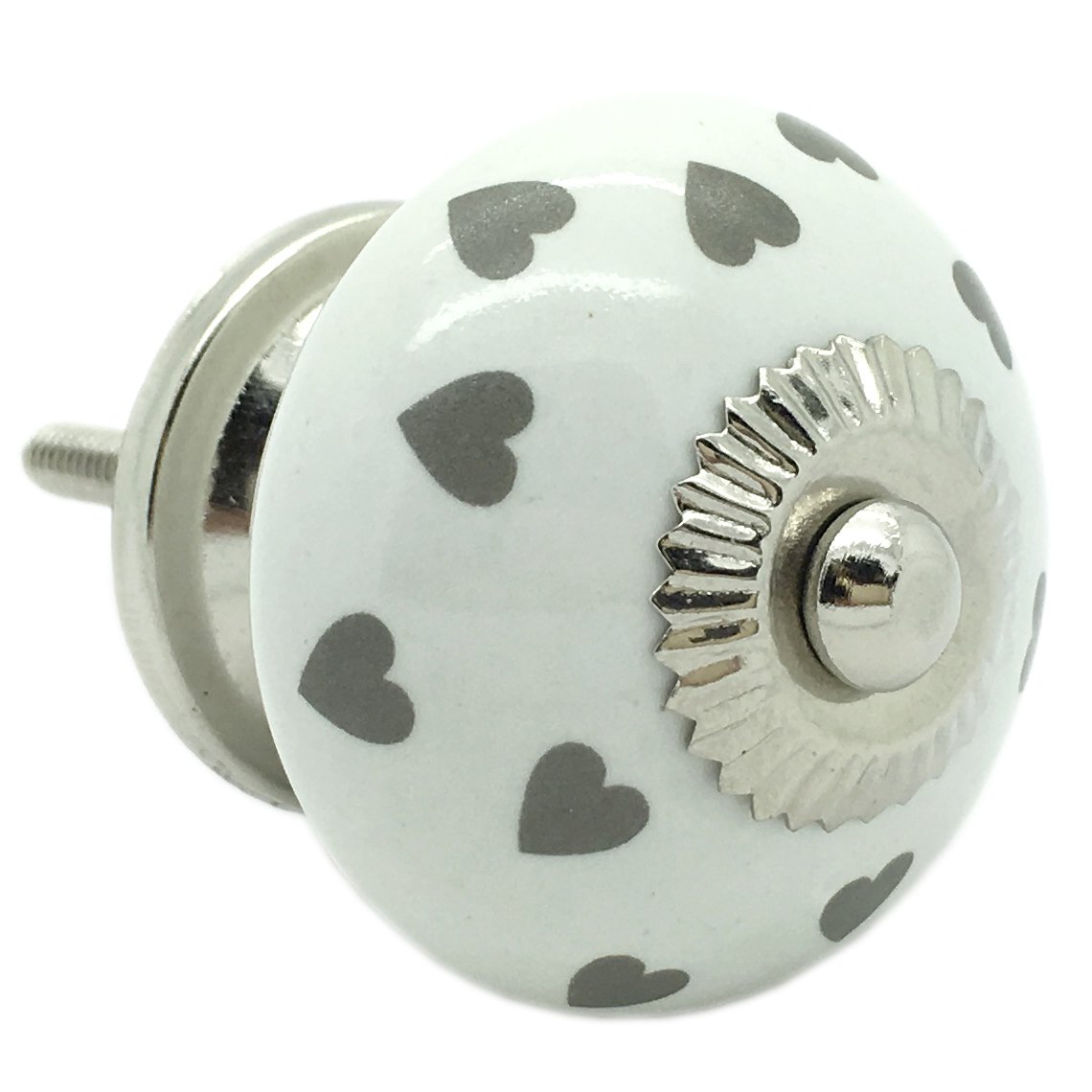 G Decor Gray Polka Hearts Ceramic Door Knob Vintage Shabby Chic Cupboard Drawer Pull Handle (Grey)
