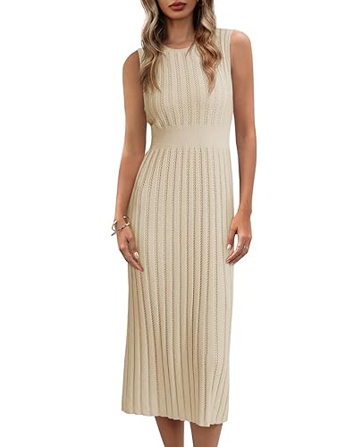 Danedvi Women's Knit Midi Tank Dress Sleeveless Ribbed Crew Neck