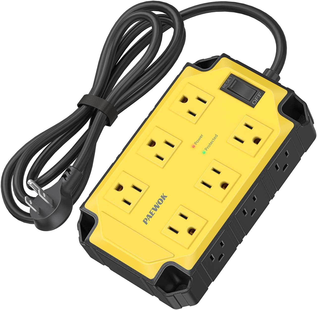 Surge Protector Power Strip 15 Amps/1200 Joules, 12 Outlets Magnetic Heavy Duty Power Strip, 6.5 FT Extension Cord with Multiple Outlets for Industrial Shop Garage (Yellow)