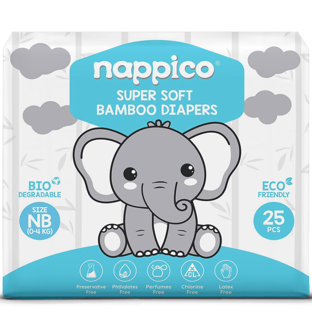 Ultra Soft Organic Bamboo Diapers | Newborn Size (Up to 4 kg) | Tape Diapers | Super Dry | Quick Absorption | Wetness Indicator | Leak-Proof | Rash-Free | Unisex | 25 Count | Pack of 1