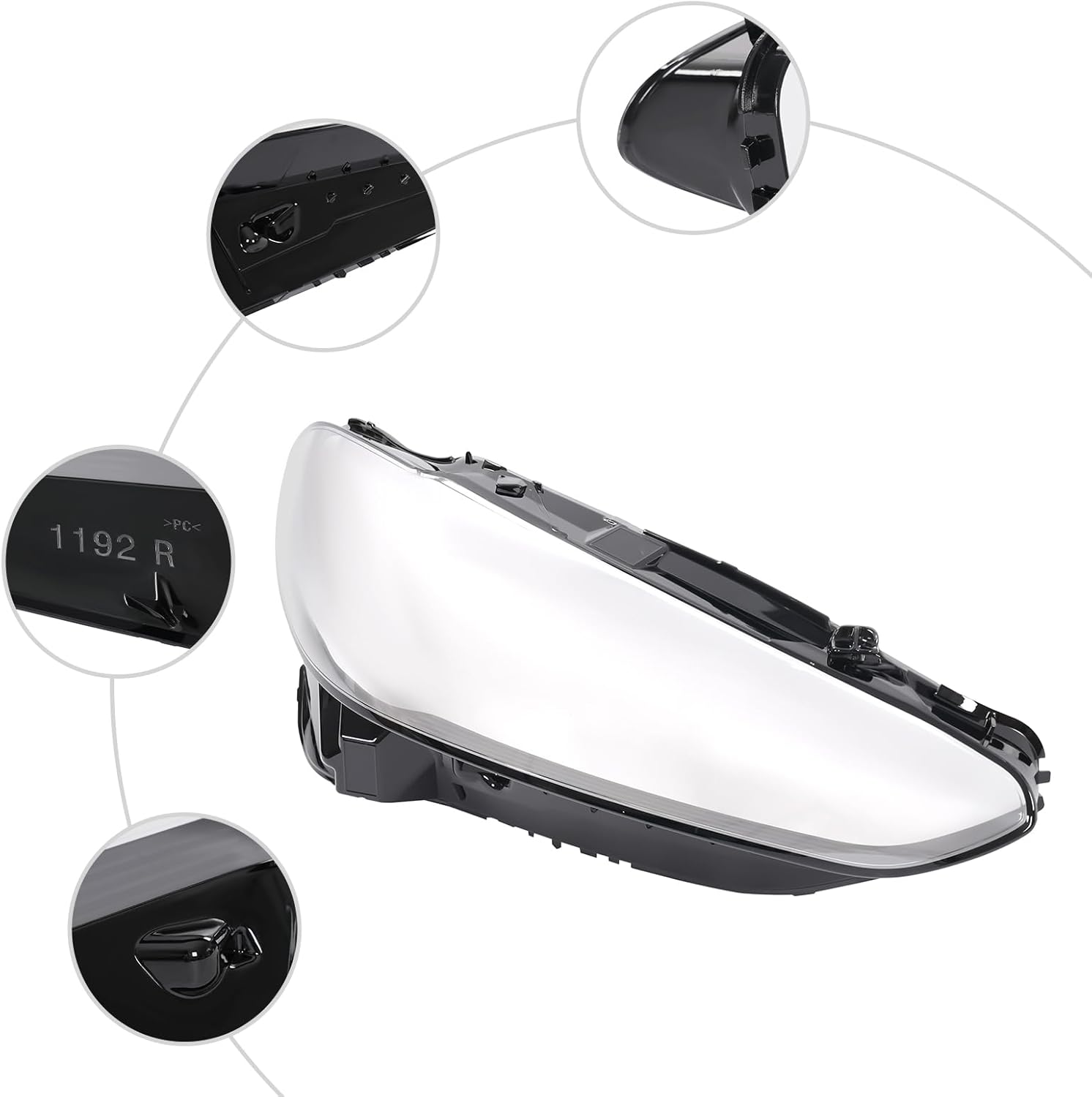 Right Side Headlight Lens Cover Compatible with BMW 4-Series M4 i4 2021 2022 2023 2024 Front Right Headlight Cover Headlamp Cover Passenger Side Headlamp Lens Cover Clear, Black (Right)